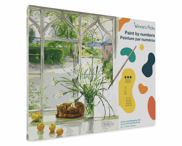 Irises and Sleeping Cat, by Timothy Easton