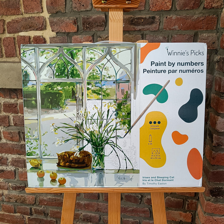 Irises and Sleeping Cat, by Timothy Easton