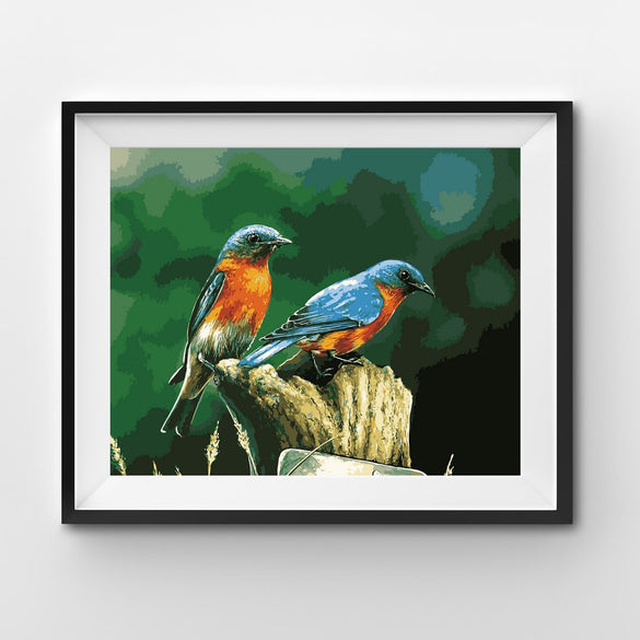 Painting By Number Bluebirds resting on a tree
