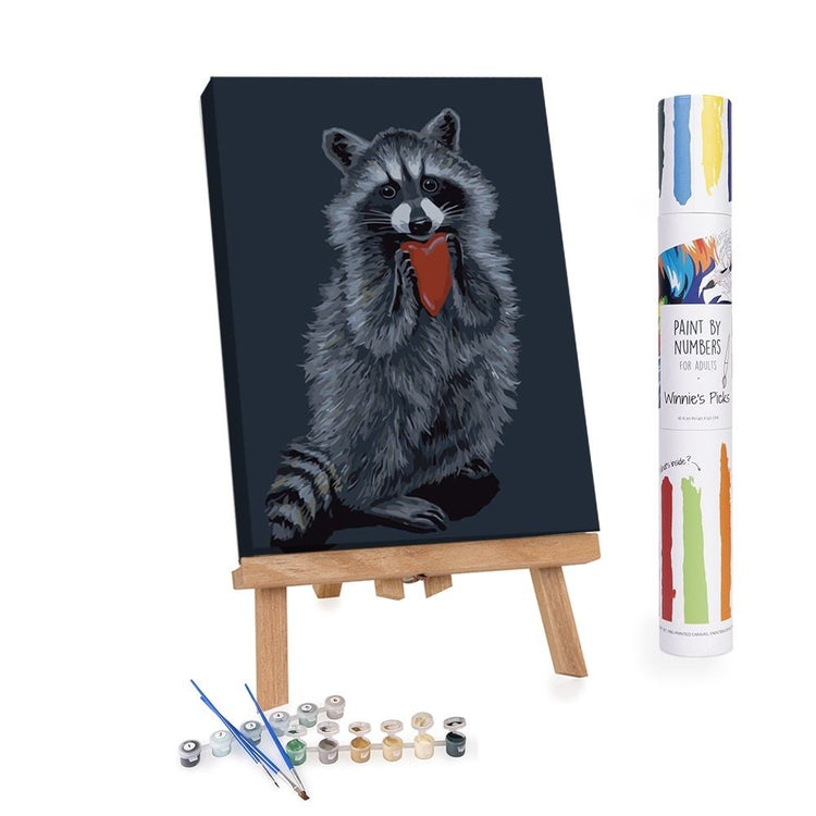 Paint By Numbers Adults Raccoon holding a heart