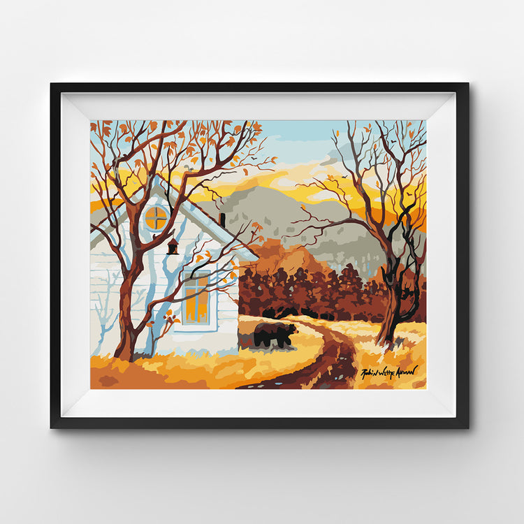 visitor in yellow fields painting kit