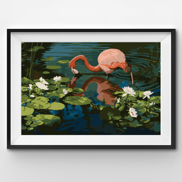 Flamingo with Water Lily