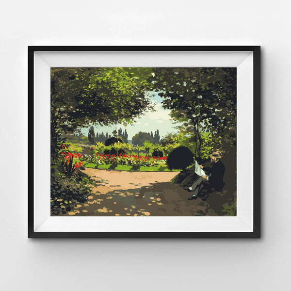Adolphe Monet Reading in the Garden, Claude Monet