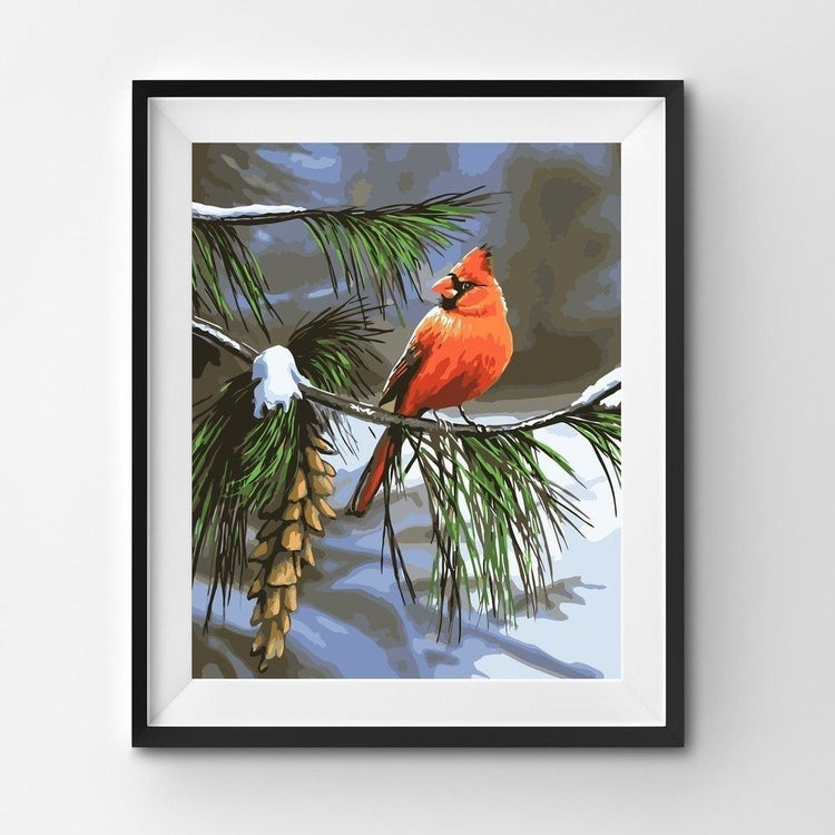 Painting By Number Bird Sitting On A Fir In The Cold