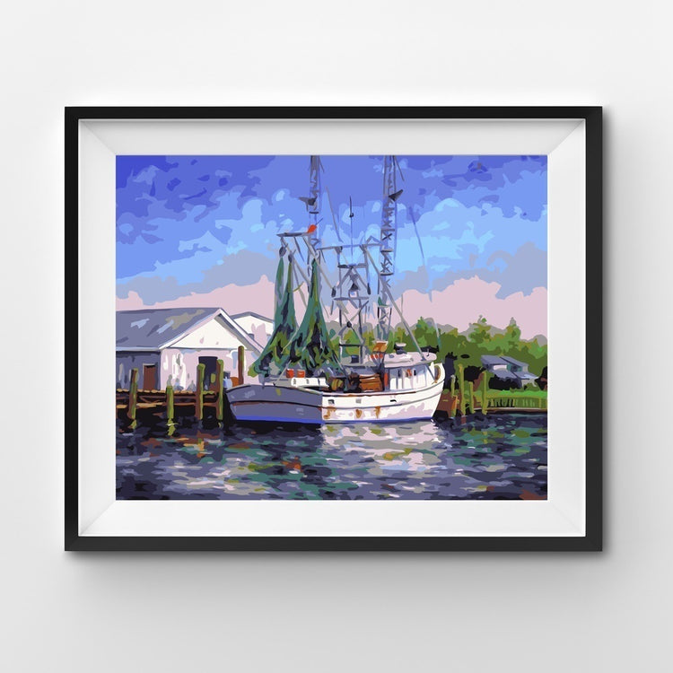 Painting By Number Boat Sea Lake Sunset