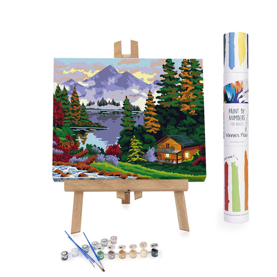 log cabin in the mountain paint by numbers