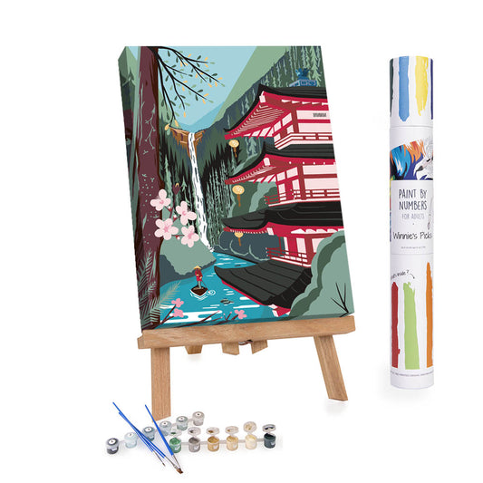japanese waterfall and pagoda paint by numbers