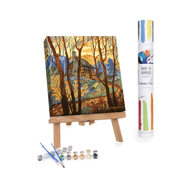 wooden lodge in the forest painting kit adult
