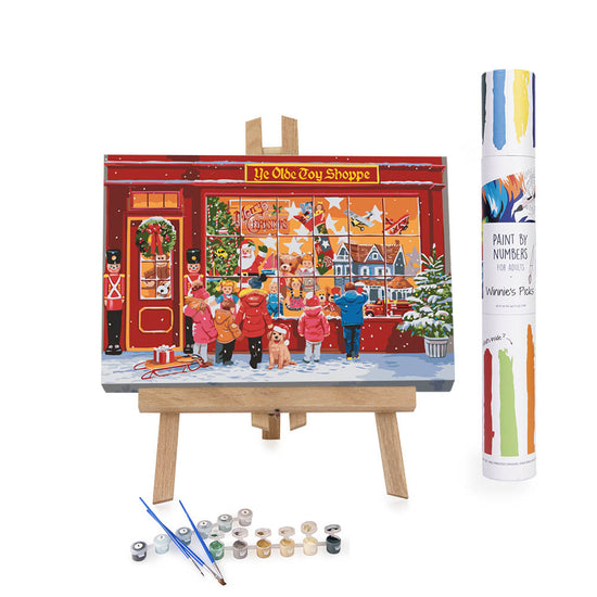 storefront toyshop before Christmas paint by numbers