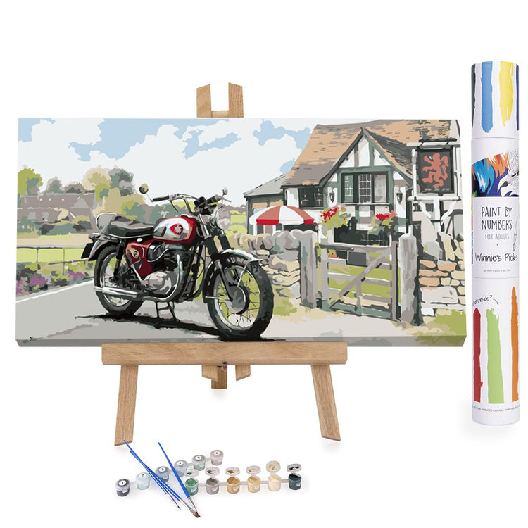 Motorbike in countryside paint by numbers