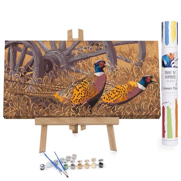 Pheasants in autumn field paint by numbers