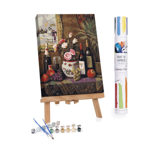 Wine and flowers still-life paint by numbers