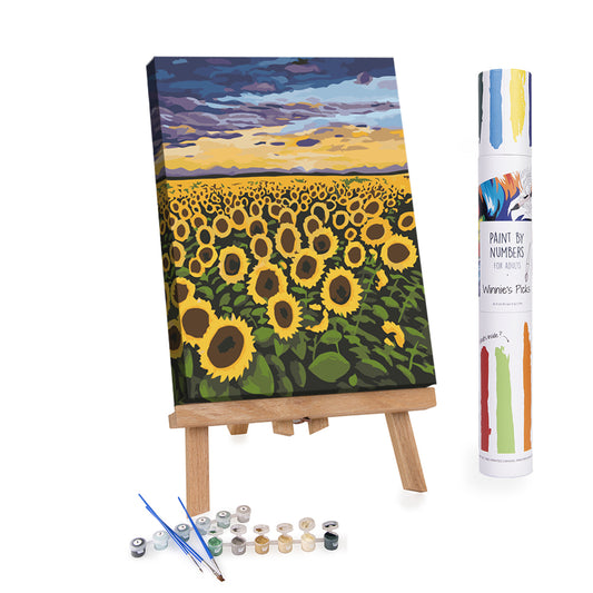 Sunflowers field at sunset paint by numbers