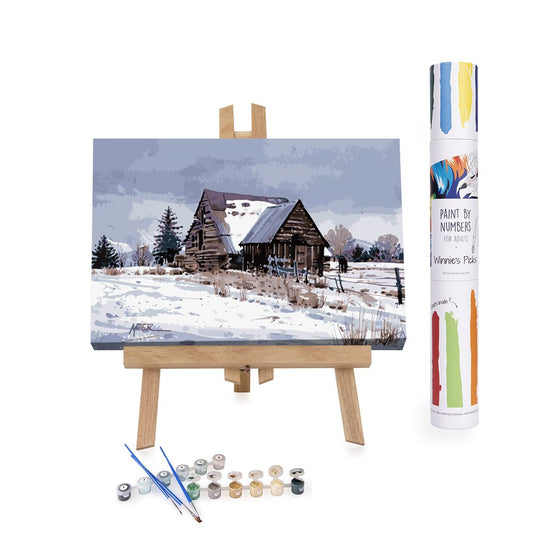 Painting by Numbers old snowy barn