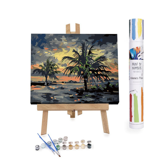 Sunset storm on palm-trees beach paint by numbers