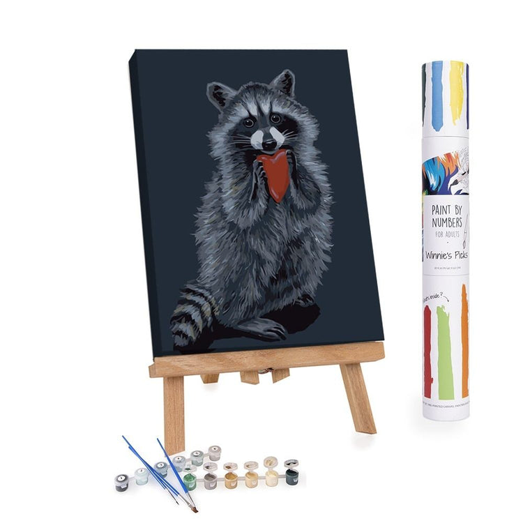 Paint By Numbers Adults Raccoon holding a heart 
