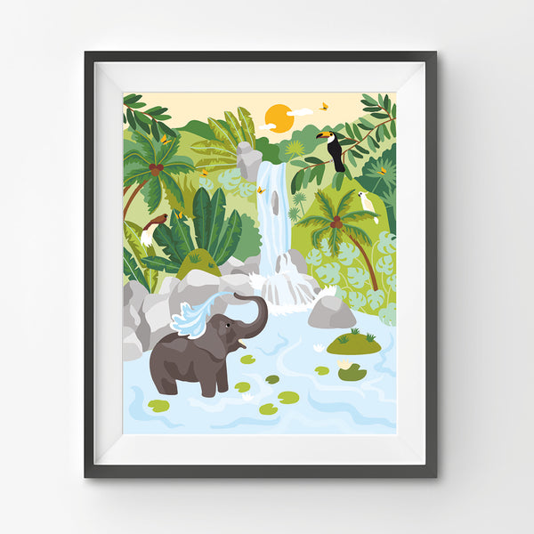 Elephant at the waterfall