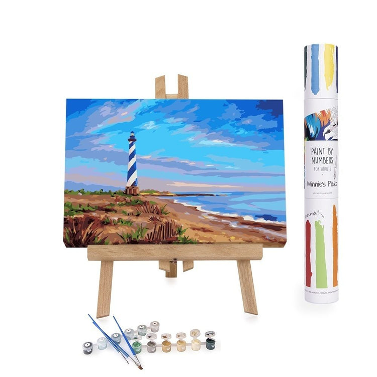 Paint By Numbers Adults Lighthouse sunset beach blue sky