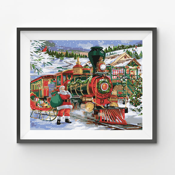 train leaving lapland with all the presents painting kit