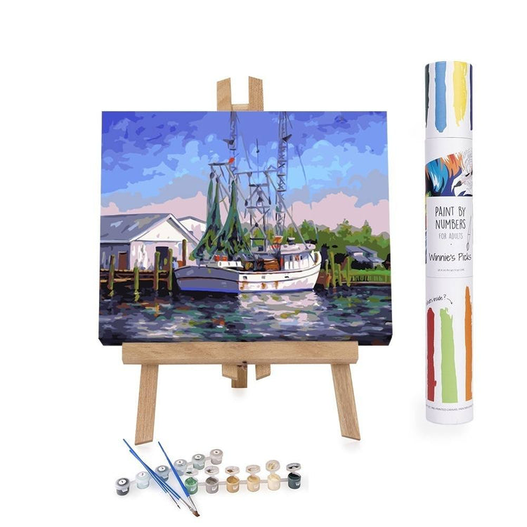 Paint By Numbers Adults Shrimper Harbor Dock Pier