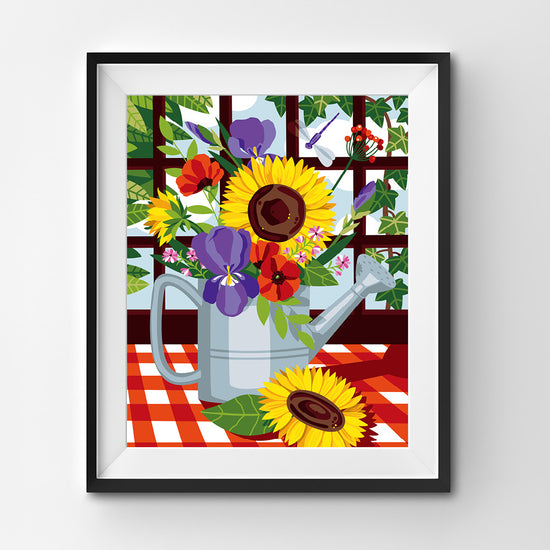 bucolic painting kit with flowers and a watering can
