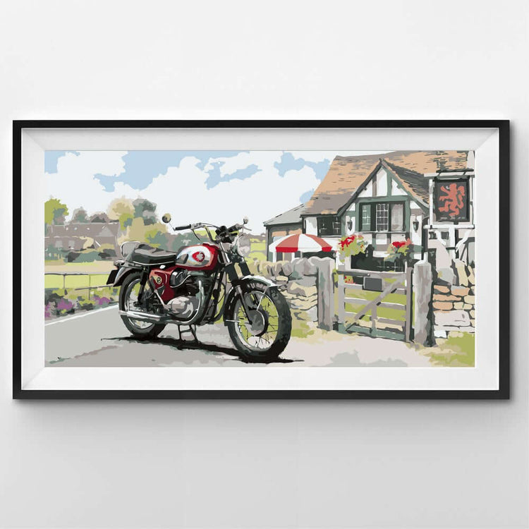 Moto in front of house painting by numbers
