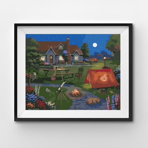 tent with campfire at night painting by numbers
