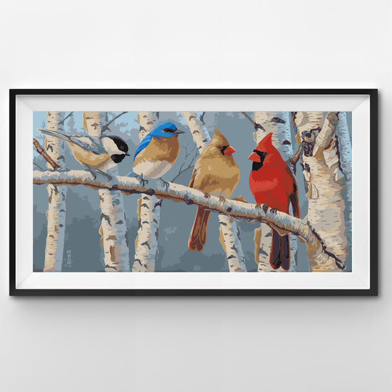 forest birds on birch tree painting by numbers