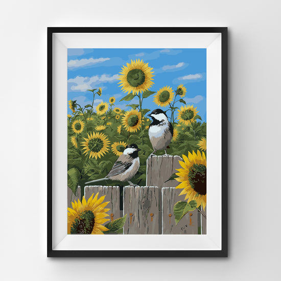 birds in front of sunflowers paint by numbers