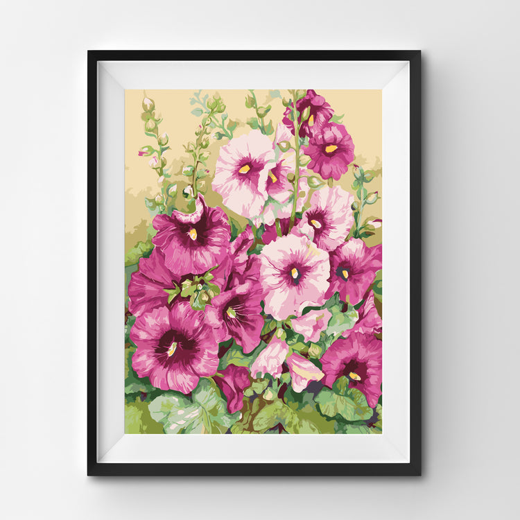 Pink and green flowers painting by numbers
