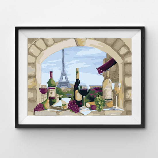 Wine and grapes view on the Eiffel tower painting by numbers
