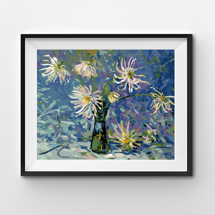 Dahlias with blue and violet tones painting by numbers